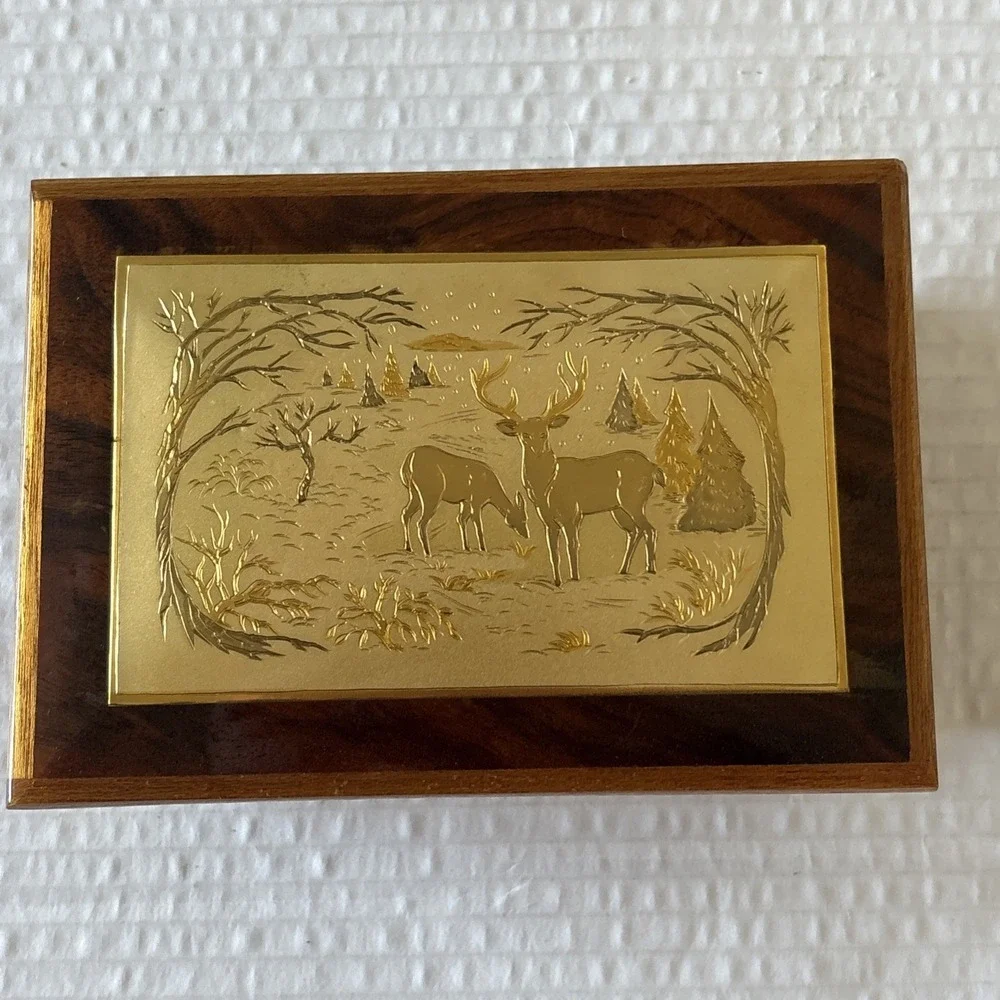 Vintage Reuge Wooden Music Box Red Felt Inside Plays White Christmas